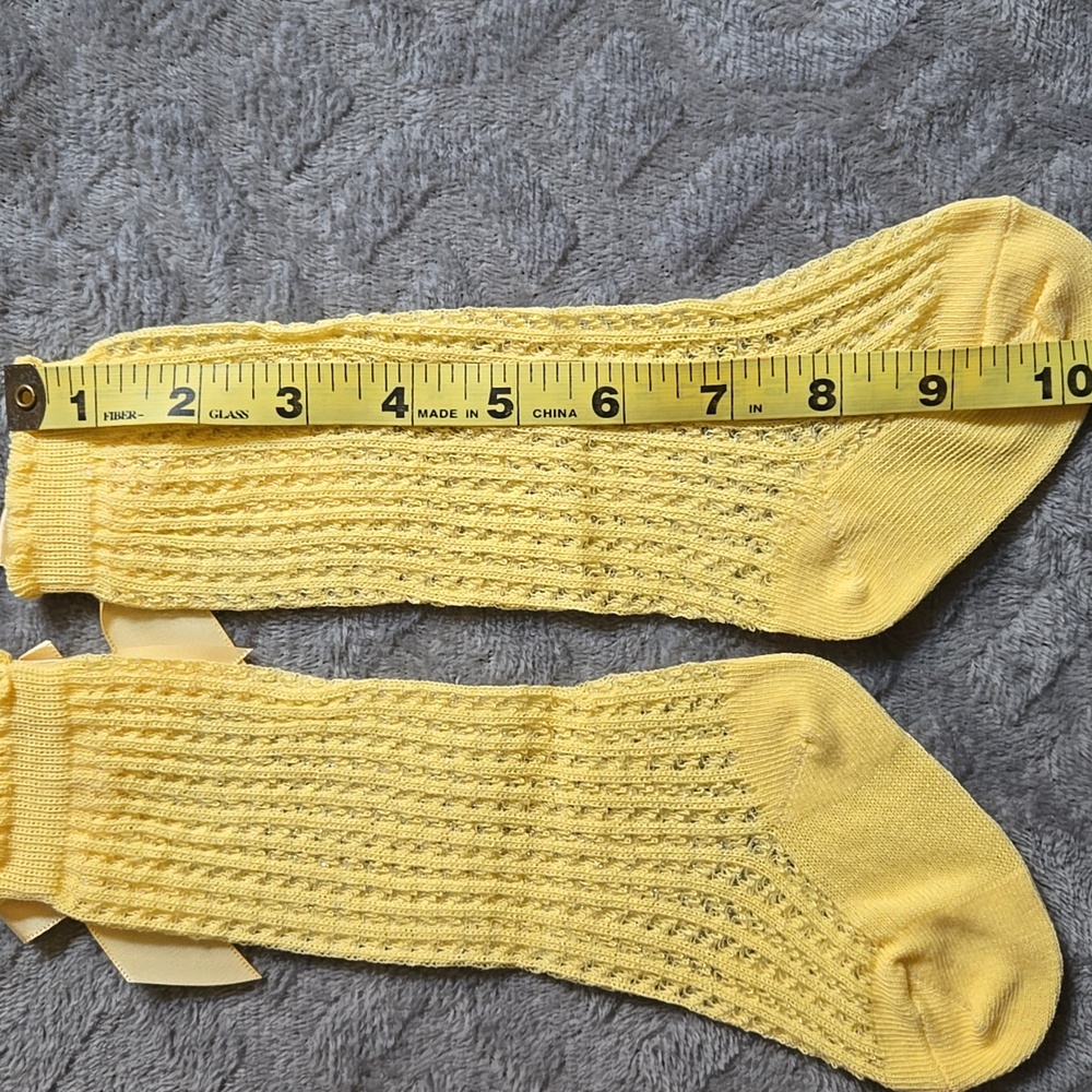 Baby Girl Toddler Knee High Crochet Knit Satin Bowknot Yellow Socks 12-24M - Picture 6 of 7